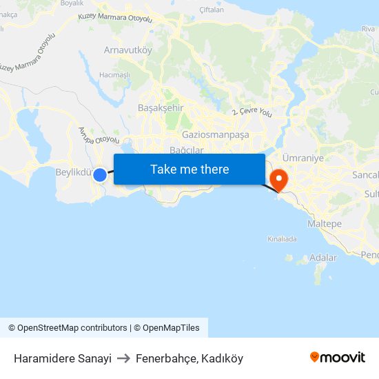 Haramidere Sanayi to Fenerbahçe, Kadıköy map