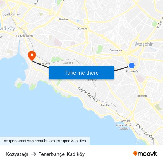 Kozyatağı to Fenerbahçe, Kadıköy map