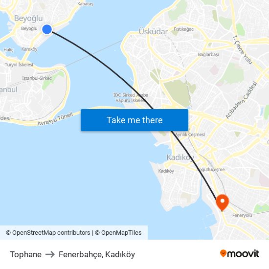 Tophane to Fenerbahçe, Kadıköy map