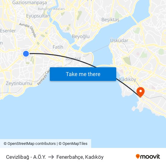Cevizlibağ - A.Ö.Y. to Fenerbahçe, Kadıköy map