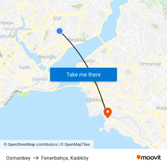 Osmanbey to Fenerbahçe, Kadıköy map
