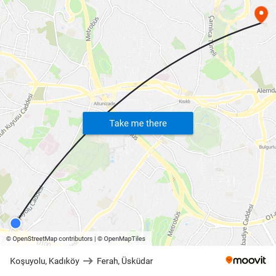Koşuyolu, Kadıköy to Ferah, Üsküdar map