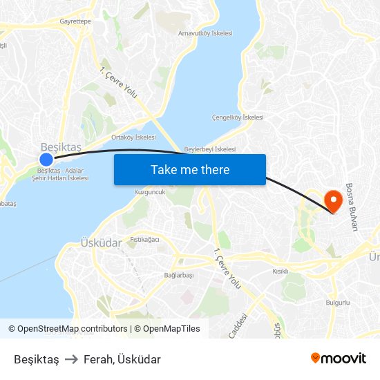 Beşiktaş to Ferah, Üsküdar map