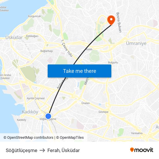 Söğütlüçeşme to Ferah, Üsküdar map