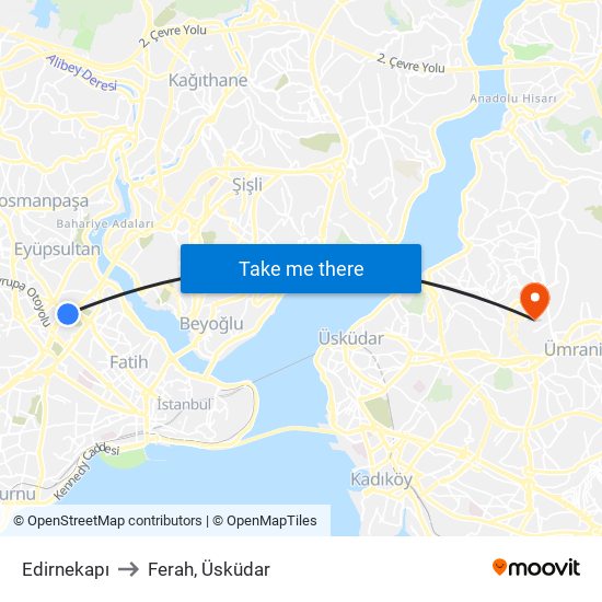 Edirnekapı to Ferah, Üsküdar map