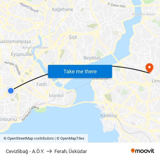 Cevizlibağ - A.Ö.Y. to Ferah, Üsküdar map