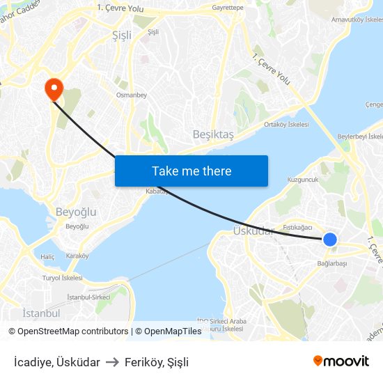 İcadiye, Üsküdar to Feriköy, Şişli map