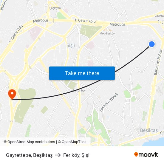 Gayrettepe, Beşiktaş to Feriköy, Şişli map