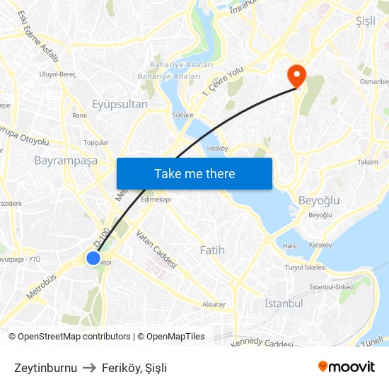 Zeytinburnu to Feriköy, Şişli map