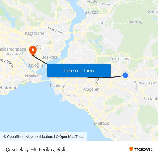 Çekmeköy to Feriköy, Şişli map