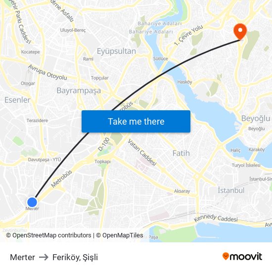 Merter to Feriköy, Şişli map