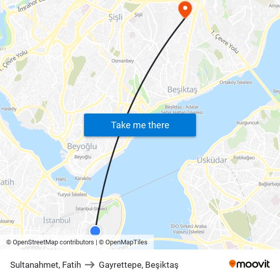 Sultanahmet, Fatih to Gayrettepe, Beşiktaş map