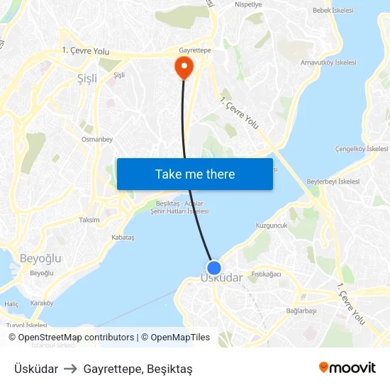 Üsküdar to Gayrettepe, Beşiktaş map