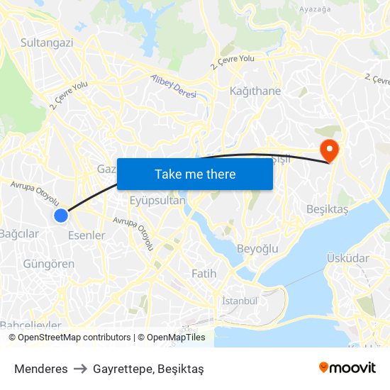 Menderes to Gayrettepe, Beşiktaş map