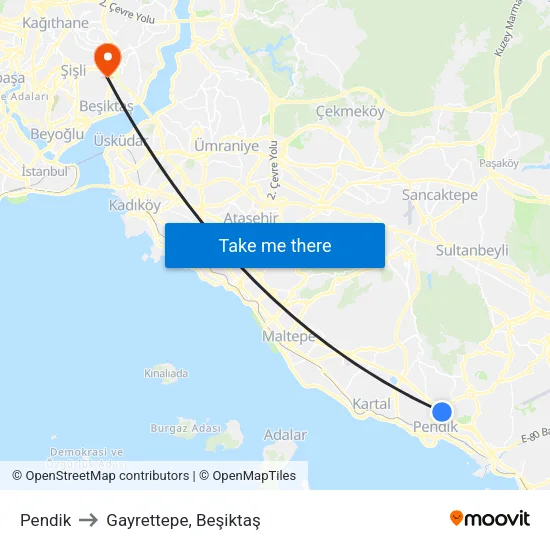 Pendik to Gayrettepe, Beşiktaş map