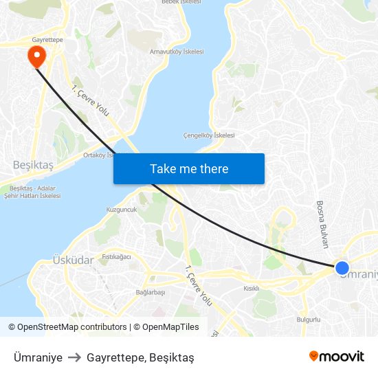 Ümraniye to Gayrettepe, Beşiktaş map