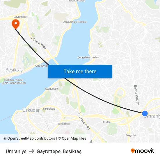 Ümraniye to Gayrettepe, Beşiktaş map