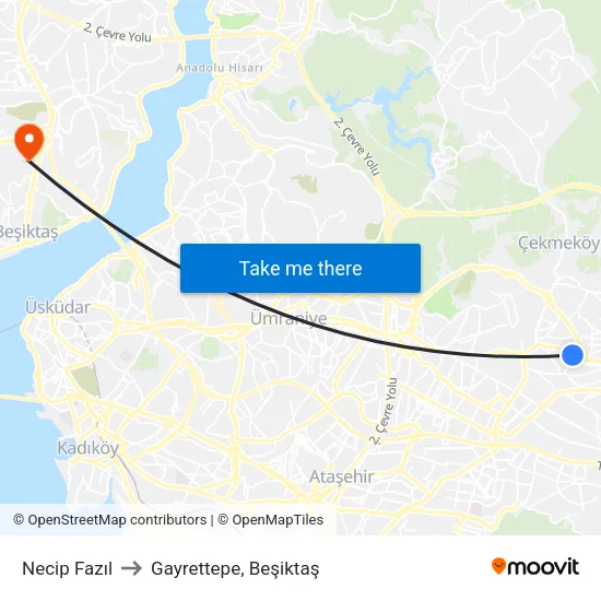Necip Fazıl to Gayrettepe, Beşiktaş map