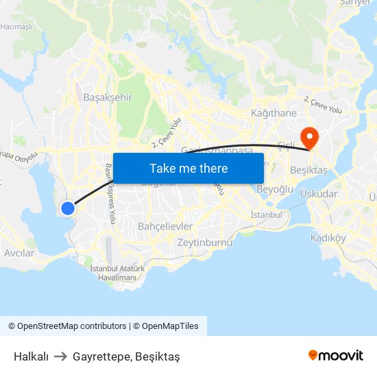 Halkalı to Gayrettepe, Beşiktaş map