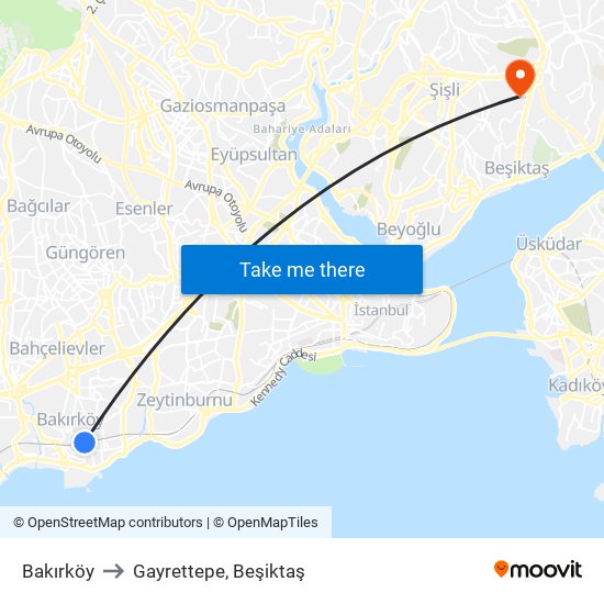 Bakırköy to Gayrettepe, Beşiktaş map
