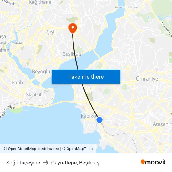 Söğütlüçeşme to Gayrettepe, Beşiktaş map