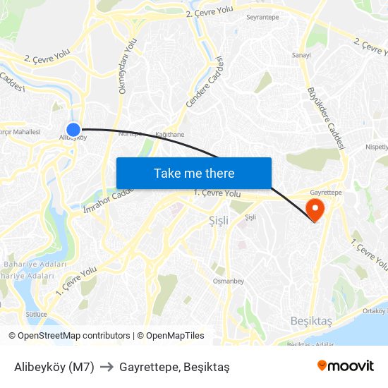 Alibeyköy (M7) to Gayrettepe, Beşiktaş map