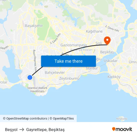 Beşyol to Gayrettepe, Beşiktaş map