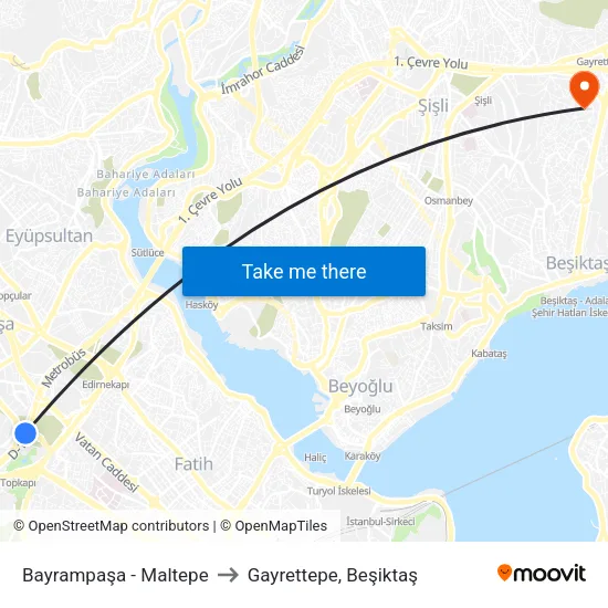 Bayrampaşa - Maltepe to Gayrettepe, Beşiktaş map