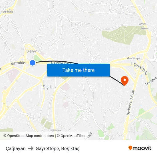 Çağlayan to Gayrettepe, Beşiktaş map