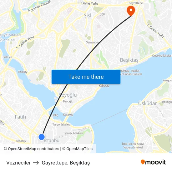 Vezneciler to Gayrettepe, Beşiktaş map