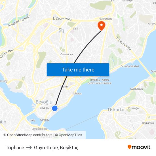 Tophane to Gayrettepe, Beşiktaş map