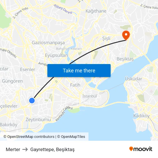 Merter to Gayrettepe, Beşiktaş map