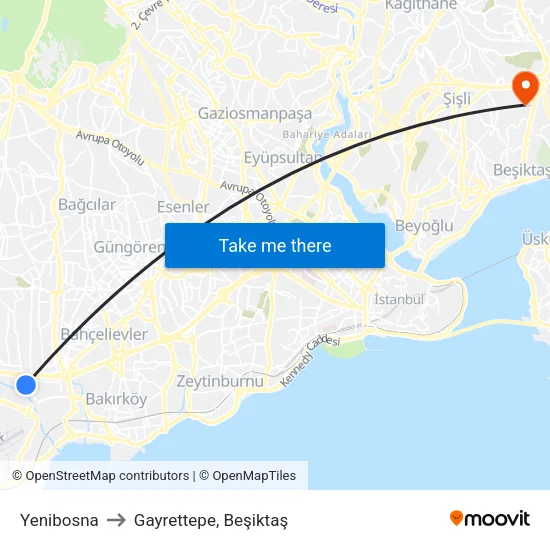 Yenibosna to Gayrettepe, Beşiktaş map