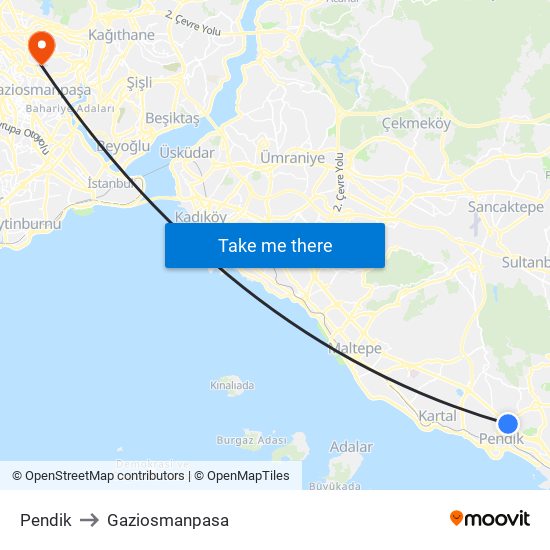 Pendik to Gaziosmanpasa map