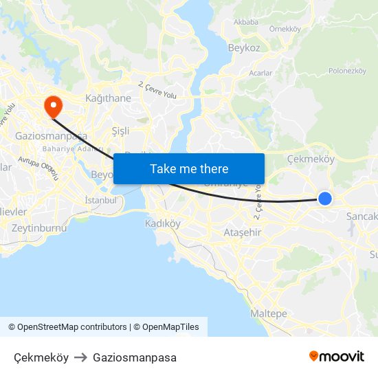Çekmeköy to Gaziosmanpasa map