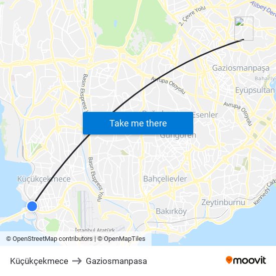 Küçükçekmece to Gaziosmanpasa map