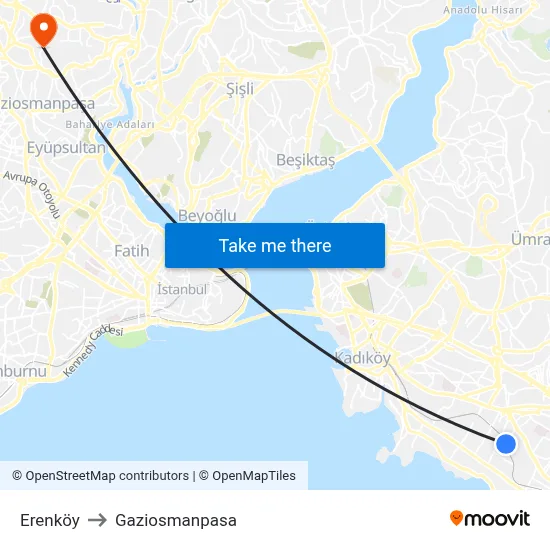 Erenköy to Gaziosmanpasa map