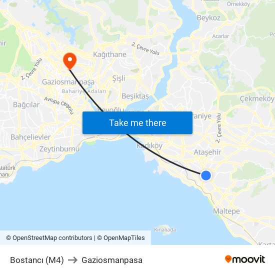 Bostancı (M4) to Gaziosmanpasa map