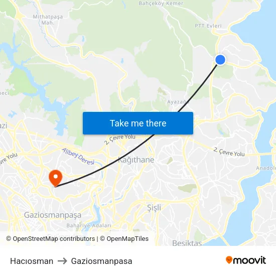 Hacıosman to Gaziosmanpasa map
