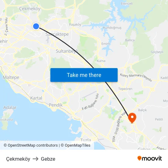 Çekmeköy to Gebze map