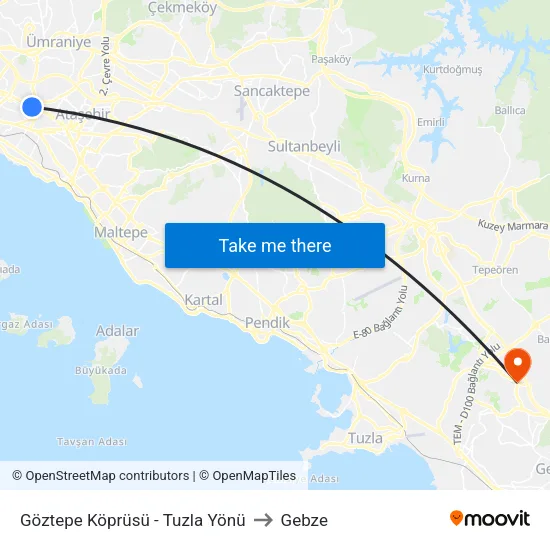Göztepe Köprüsü - Tuzla Yönü to Gebze map