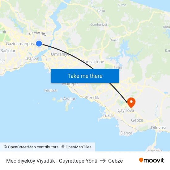Mecidiyeköy Viyadük - Gayrettepe Yönü to Gebze map