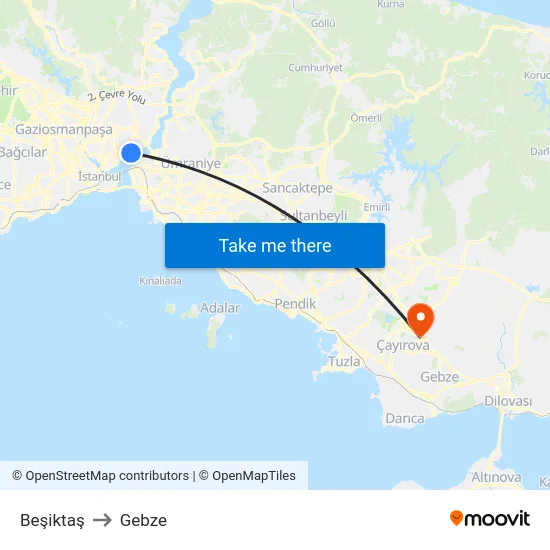 Beşiktaş to Gebze map