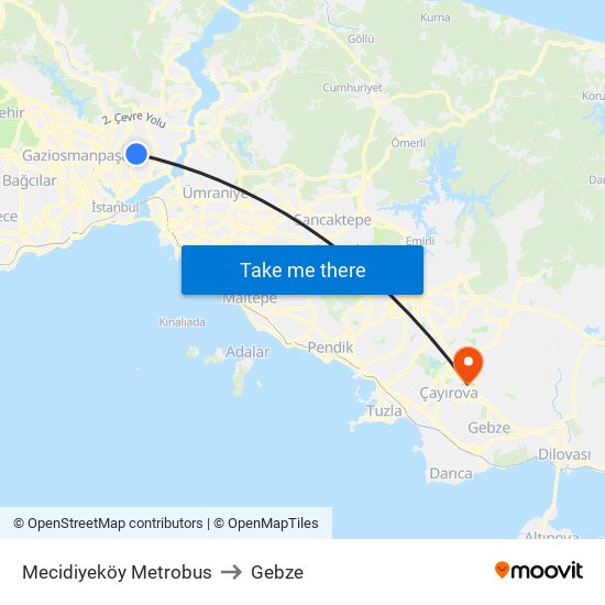 Mecidiyeköy Metrobus to Gebze map
