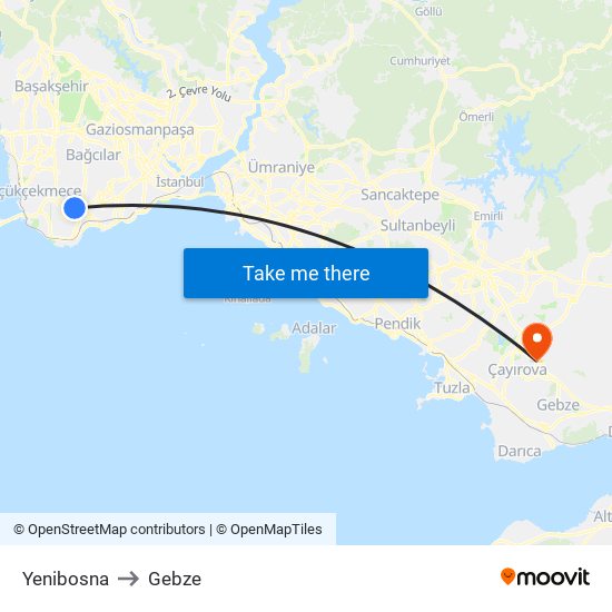 Yenibosna to Gebze map