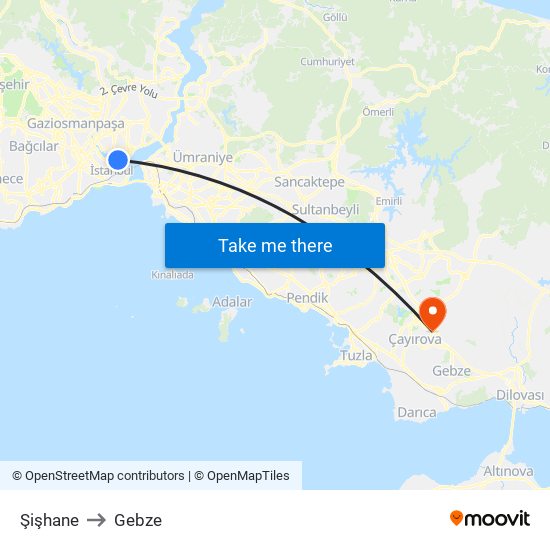 Şişhane to Gebze map