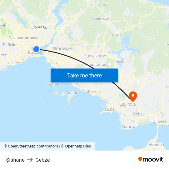 Şişhane to Gebze map