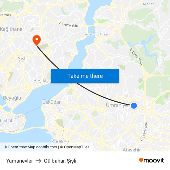 Yamanevler to Gülbahar, Şişli map