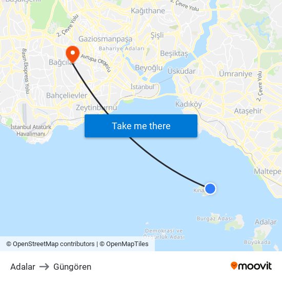 Adalar to Güngören map