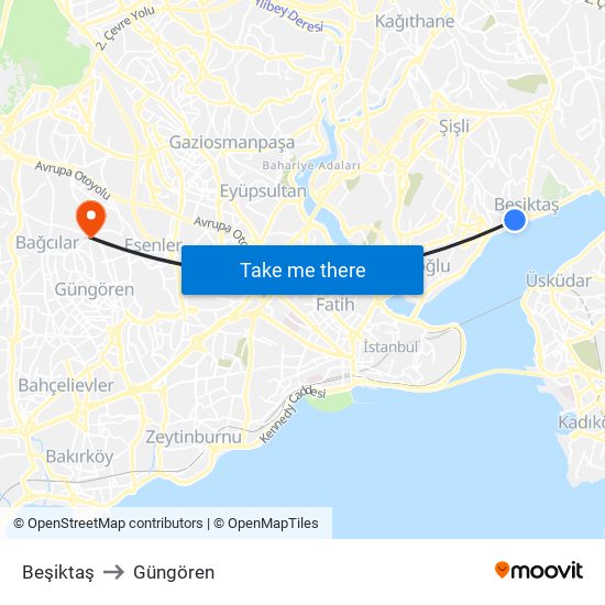 Beşiktaş to Güngören map